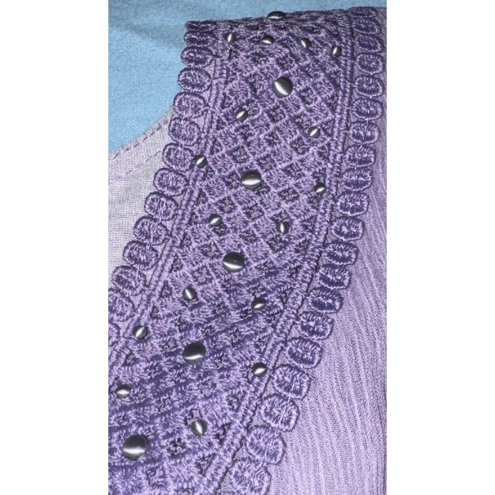 Alfred Dunner Purple Ombre Poncho Blouse Studded V-Neck Layered Top Womens 10 - Picture 4 of 12